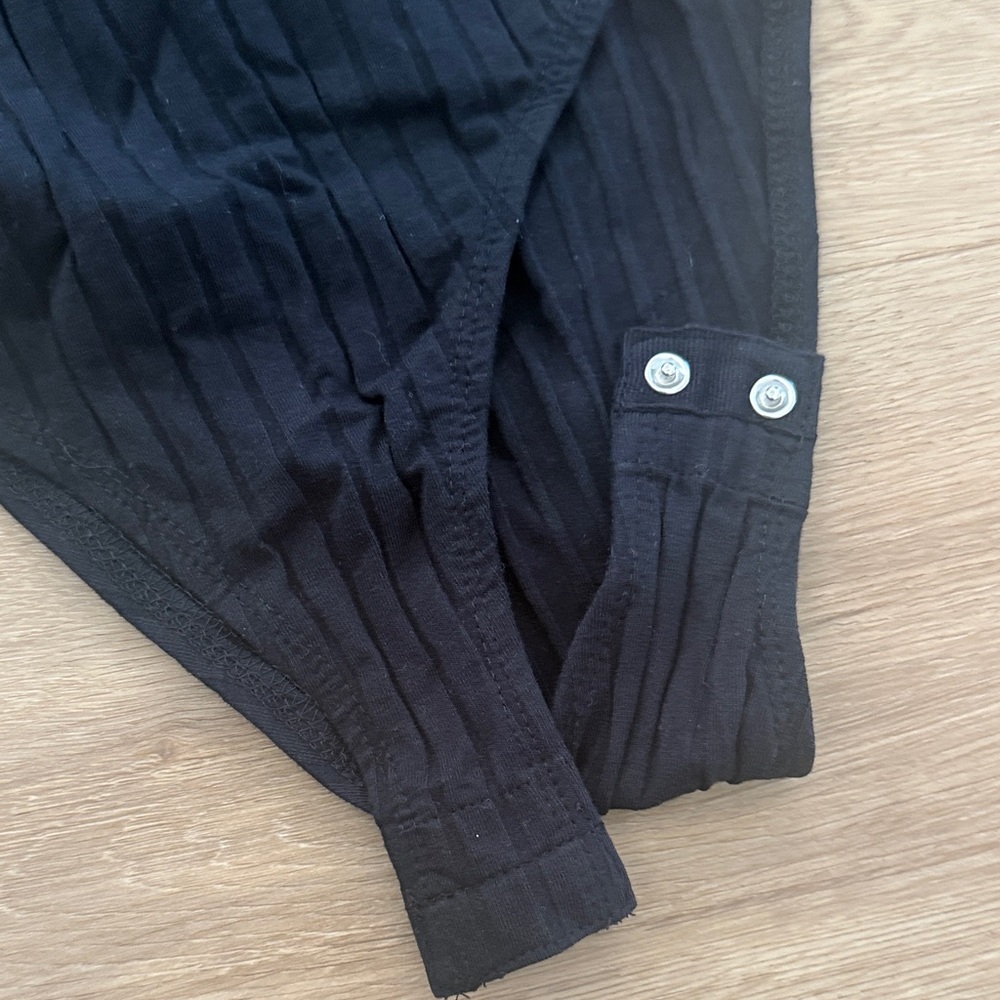 Zara Black Ribbed Bodysuit Ruched - Picture 5 of 5